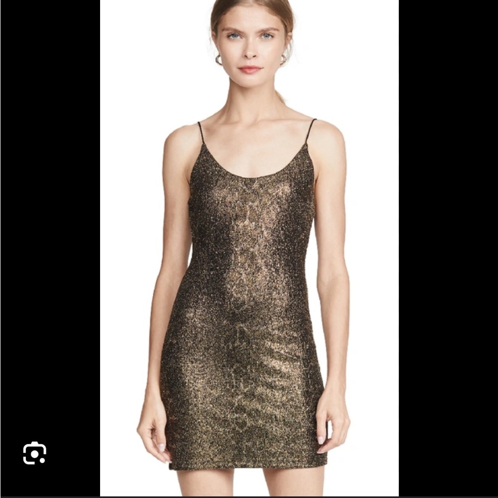 Alice and Olivia Delora gold snakeskin mini dress